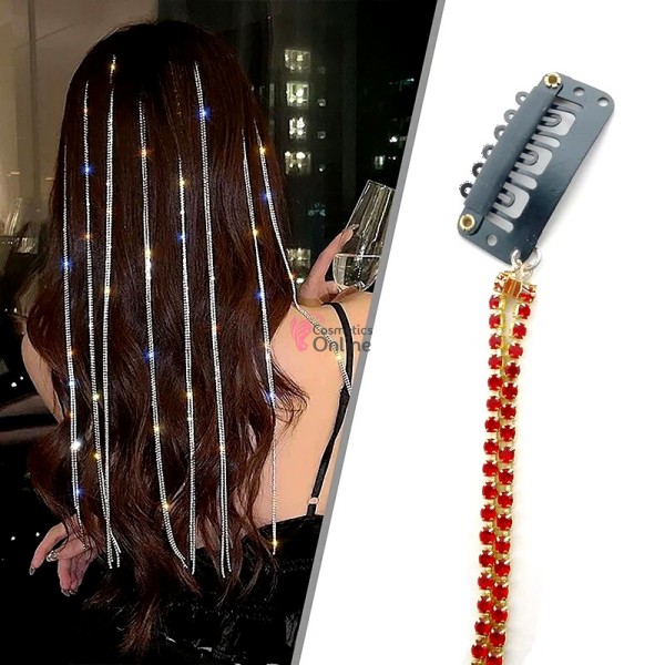 Accesorii cu clips PRL14FF Auriu cu strasuri rosii pentru decor par cu 2 siraguri